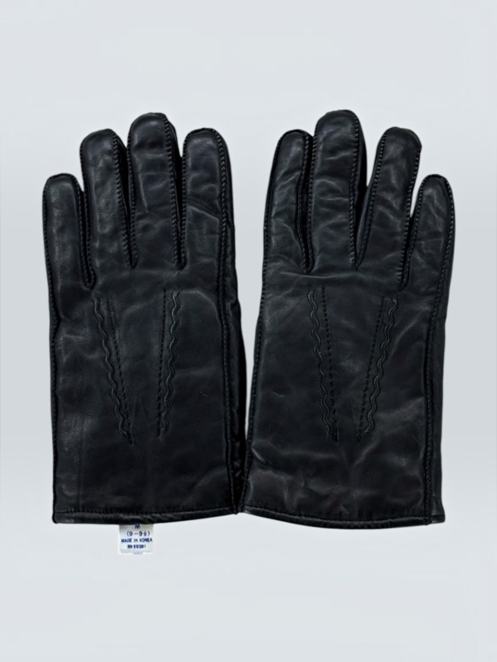 Vintage Mens‎ Black Leather Gloves Faux Fur Lined Size M 9-9.5 Korea RN 59381